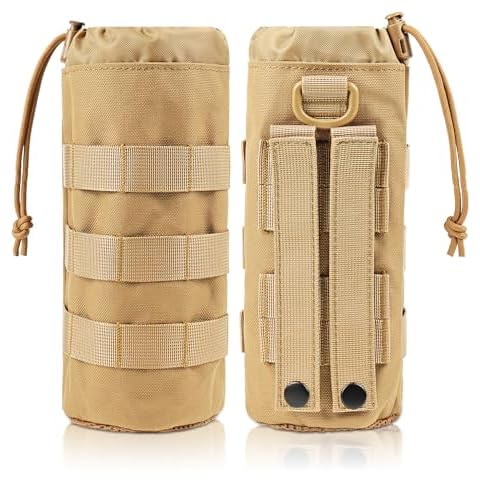 ZXXSFM Molle Water Bottle Holder for Backpack, Tactical Water Bottle Holder for 18 24 32 36 48 Oz Water Bottle, Drawstring Molle Pouches Can Attach to Backpack, Strap, Belt(2 Pack,Brown) Cover