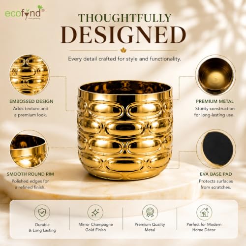Image of ecofynd 1 Pack Metal Plant Pots (5 inch), Indoor Small Planter Flower Pots, Home Garden Decor Planter for Living Room Bedroom Interior (Gold Finish, POT056)