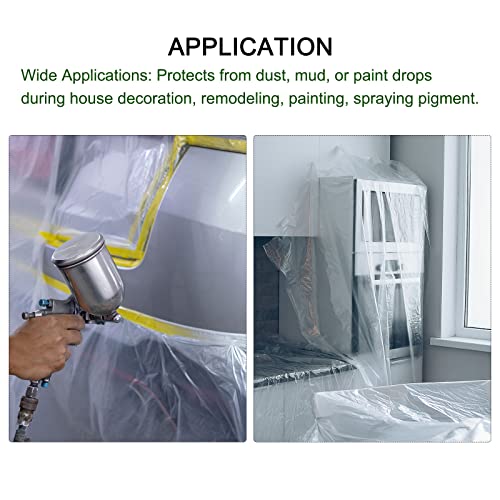 Image of uxcell Pre-Taped Masking Film, 24 inch x 49ft, Brown Paper Drop Cloth with High-Tack Painters Tape for Painting Protection 2Pcs