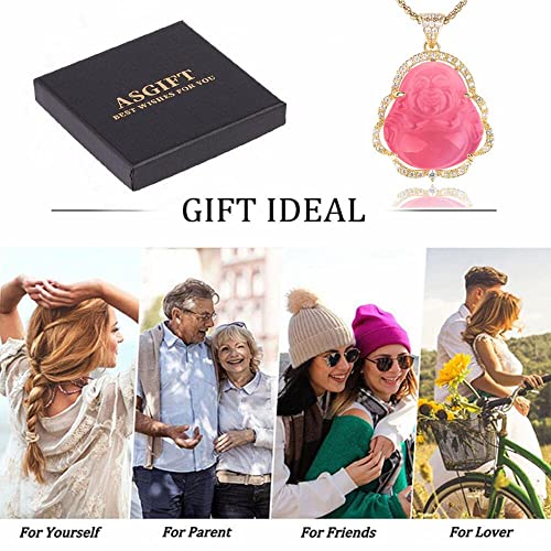 Image of ASGIFT Laughing Buddha Necklace Cubic Zirconia Green Jade Buddha Pendant with 18K Gold Plated Chain Lucky Buddha Necklace Jewelry Gift