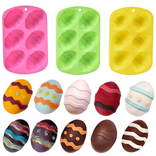 3 Pack Easter Silicone Molds Set, 6 Holes Silicone Easter Candy Molds For Chocolate Bomb Molds, Silicone Egg Shaped Molds Diy Baking Moulds For Easter Party Supplies Multicolor #TOP5