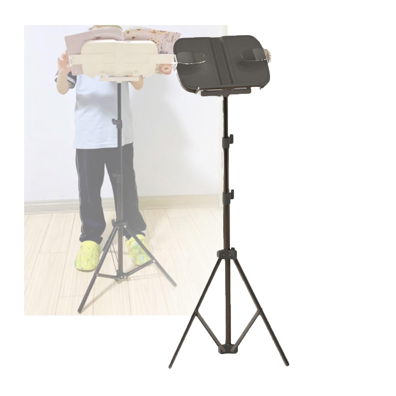 Soporte libros pie, soporte plegable computadora portátil manos libres | Capacidad de carga de 10 kg, for el hogar, oficina, libros de partituras, portátiles y recetas(Black)