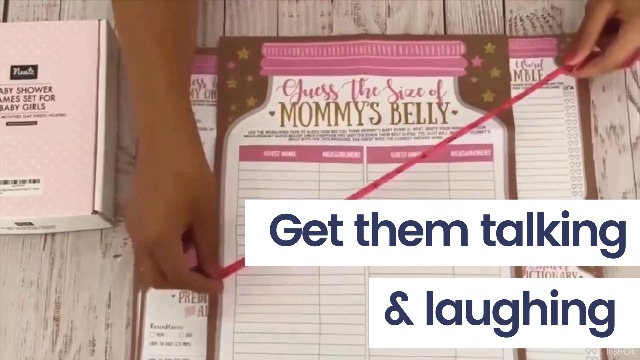 Baby Shower Games Set - 7 Gender Neutral Games, Includes Word Scramble, Prediction Cards, Measuring Tape