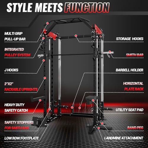 ER KANG Power Rack, 2000LBS Power Cage Squat Rack with Cable Crossover System, Functional Trainer, and LAT Pulldown System, Multi-Function Weight Cage, and More Cable Attachments for Home Gym - Thumbnail 6