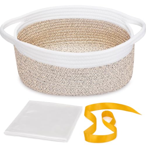 Image of Empty Gift Basket with Gift Bag & Ribbon, Woven Rope Basket, 12x8x5