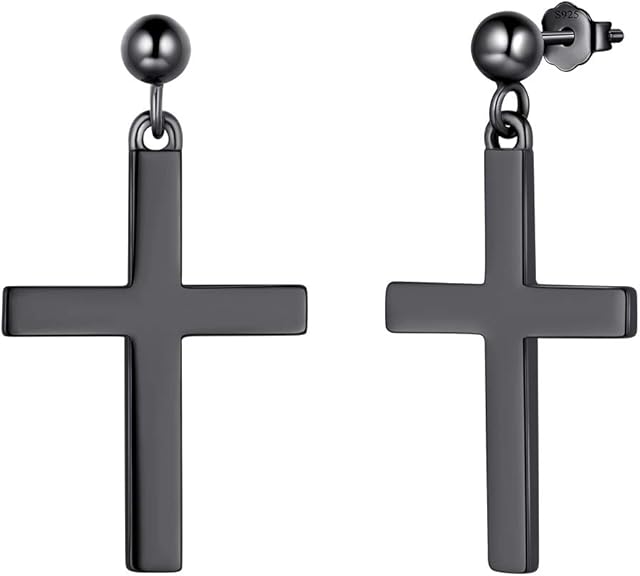 Aurora Tears Cross Stud Earrings 925 Sterling Silver Cross Clip-on/Chain/Asymmetry Stud Earring Jewelry for Men and Women
