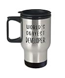 Funny Gag Gifts for Worlds Okayest Developer Travel Mug Insulated Coffee Tumbler - Programming Programmer Software Web Coder Computer Geek Nerd Computer Science Graduate Cute Idea Recognition Award