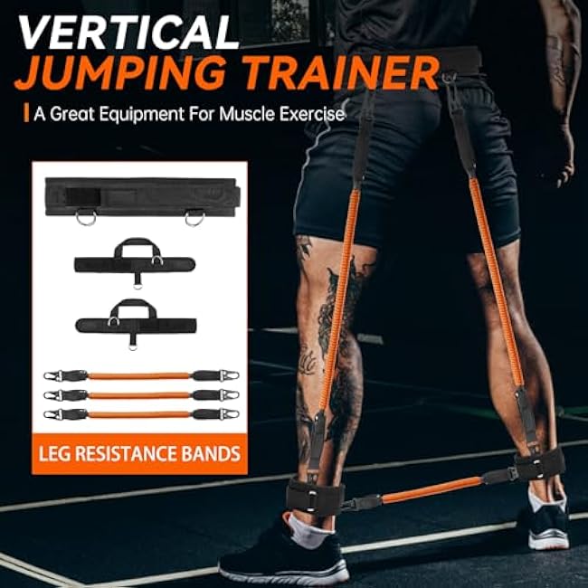 Vertical Jump Trainer Equipment Leg Bounce Trainer Device Speed and Agility Resistance Bands with Ankle Straps & Belt Leg Extension Machine for Boxing Basketball Football Tennis Fencing Training