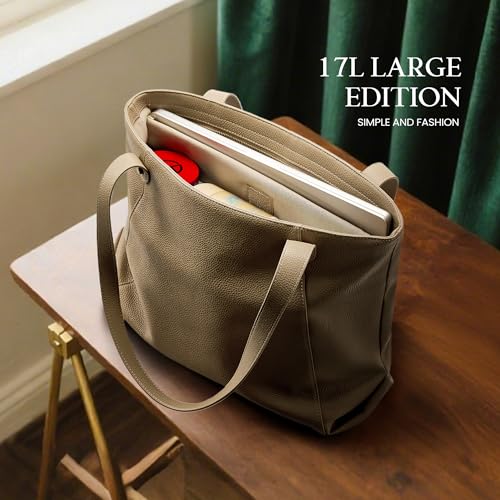 Image of befen Genuine Leather Tote Bag for Women Work Travel Leather Purse Handbags | Real Leather, Padded 14 inch Laptop Compartment, Multi-Pockets, Zipper, Tote Bag for Daily