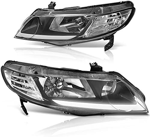 DWVO LED DRL Headlights Assembly Compatible with 2006 2007 2008 2009 2010 2011 Civic Sedan 4-Door Headlamp Replacement Pair with Daytime Running Light Black Housing Clear Reflector