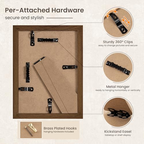 Image of FLYJOE 5x7 Oak Wood Picture Frame with Mat for 4x6, 5 by 7 USA-Sourced Natural Solid Wooden Photo Frame for Wall & Tabletop Display, Shatterproof Plexiglass, 1 Pack, Walnut Color