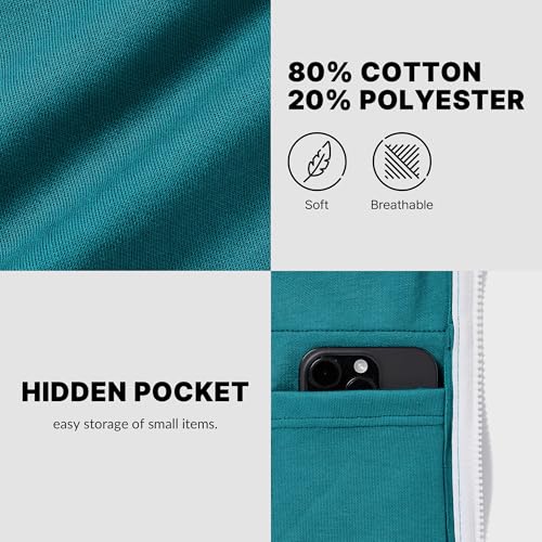 Ohoo Mens Slim Fit Zip Up Hoodie Cotton Blend Soft Fabric Basic Layering Comfy Jacket with Hidden Smart Pocket / DCF002-BLUEGREEN-XL