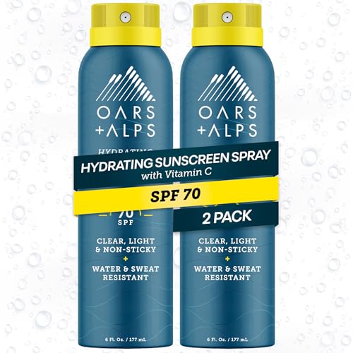 Image of Oars + Alps SPF 70 Face & Body Broad Spectrum Sunscreen Spray | Fast-Absorbing, Lightweight, Non-Greasy, Hawaii Reef Act 104 Compliant, Water-Resistant, Octinoxate + Oxybenzone Free, 6 Oz, 2 Pack