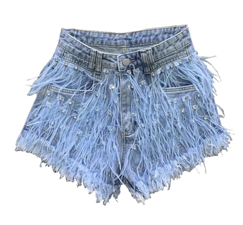 Women Tassel Inlaid Diamond Wash Denim Shorts Personalized Summer Trendy
