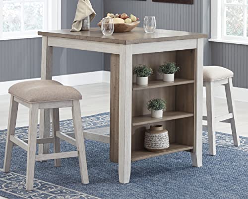 Signature Design By Ashley Skempton 3 Piece Counter Height Dining Set, Includes Table And 2 Barstools, Whitewash #TOP1
