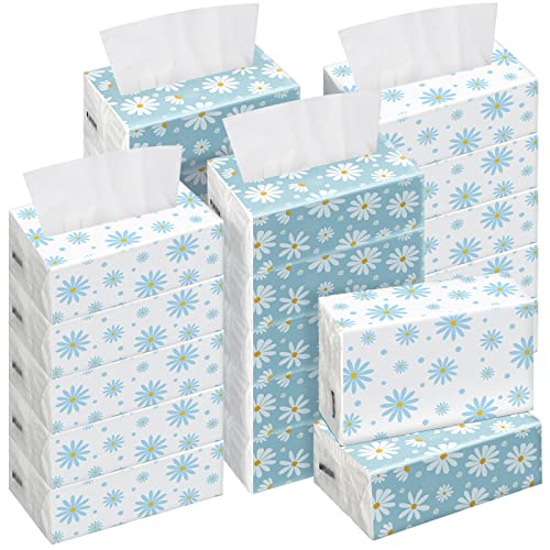 20 Packs Daisy Facial Tissues Blue White 3 Ply Soft Paper Towel Toilet Papers For Bathroom Disposable Napkins Tissues For Car Household Kitchen School Bathroom #TOP29