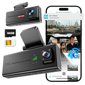 Dash Cam, Veralyxa 4G LTE Car Dash Camera Front and Cabin with SIM Card, 64GB SD Card, Remote Live-View & Event Video Alarts, 170° View, 24/7 Parking Mode, Radar Motion Detection, 2-Way Talk