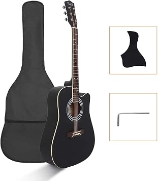 GLARRY 41 Inch Beginner Acoustic Guitar Kit Cutaway Full Size for Beginner Adult with Gig Bag, Guard Board, Wrench ToolBlack