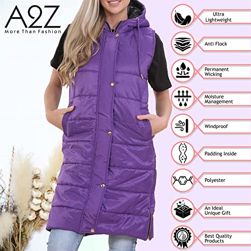 A2Z Ladies Gilet Oversized Hooded Quilted Padded Long Line Vest Adults Zip Up Women Quilted jackets S - 6XL4