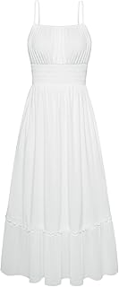 Womens 2025 Summer Dress Casual Sleeveless Spaghetti Strap Smocked Ruffle Beach Long Maxi Dress with Pockets - Buy now