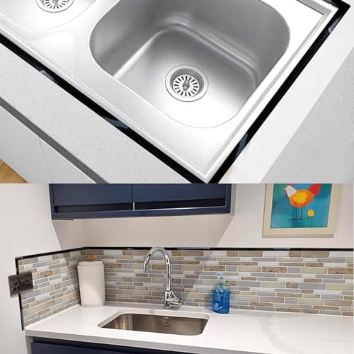 Selbstklebend Flexible Zierleisten Selbstklebend, zum Herd, Waschbecken, Toilette, Fliesenrand, Wandecke, Fußleiste, Boden (schwarz)