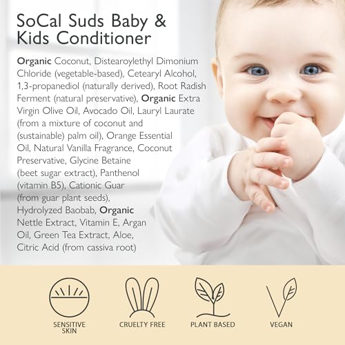 SoCal Suds & Company - Organic Baby & Kids Conditioner - Moisture Baby Hair Conditioner - Gentle Natural Vitamin Rich Ingredient Organic Oils for Babies and Kids Sensitive Scalp - Orange Vanilla, 12oz - Image 4
