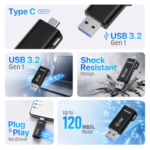 Image of EVM EnXO 256GB OTG Flash Drive USB 3.2 Gen 1 | Versatile Dual USB Type-C & Type-A Connectors | Rapid 120MB /s Read| Smartphone Laptop Tablet Smart TV | Plug & Play | 10 Years Warranty (ENXO /256GB)