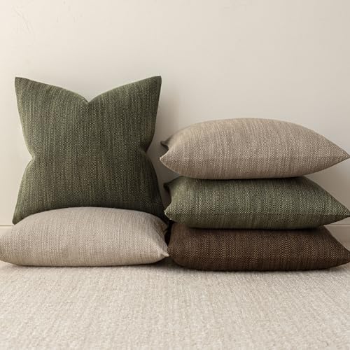 Image of Foindtower Set of 2 Decorative Textured Burlap Linen Throw Pillow Covers Farmhouse Boho Cushion Cover Solid Accent Pillowcase for Couch Sofa Bed Living Room Home Decor, 22x22 Inch,Dark Green