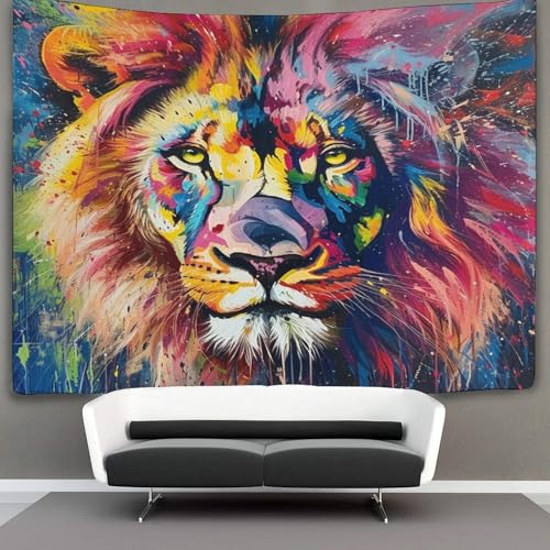 Affiche lion 3D en polyester doux, décoration murale grand format