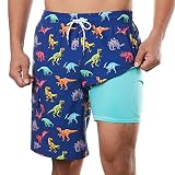 BRISIRA Mens Swim Trunks Swim Shorts with Compression Liner 9 inch Inseam Quick Dry Cargo Pocket Swi