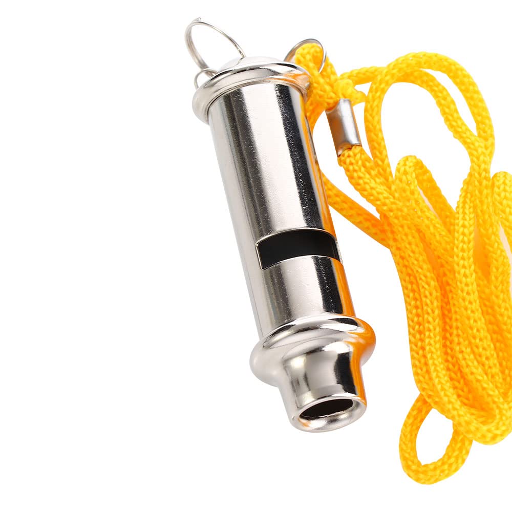 Vctitil 2pcs Stainless Steel Metal Whistle Portable Warning Whistle with Lanyard for Emergency Police Traffic