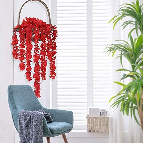 Hawesome 10Pcs Artificial Flowers Hanging Garlands Silk Wisteria Vines Hydrangea Flower Total 33Ft Decorations for Wedding Party Home Office Garden Wall Hanging Decor in White Pink Red Purple