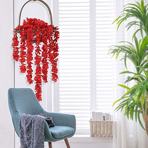Hawesome 33Ft Artificial Flowers Red Hydrangea Garlands Silk Wisteria Vines Home Decor Party Wedding Garden Decoration Pack Of 10 (Red) #TOP5