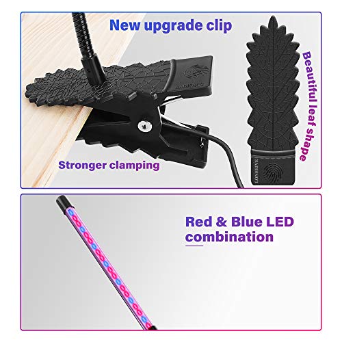 Grow Light For Indoor Plant Growing Led Grow Light Single Heand 9 Dimmable Settings, Horizontal Plant Growth Lamp For Indoor Plants With Red/Blue Spectrum, Adjustable Gooseneck, 3/9/12H Timer (Blue) #TOP6
