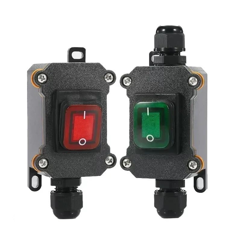 Interruttore A Bilanciere Marino Impermeabile Con Cavo Di Alimentazione In Linea LED IP65 Scatola Di Giunzione Esterna Interruttore Elettrico 12V 24V 220V 16A 30A(Single green 12-24V,5 PCS)