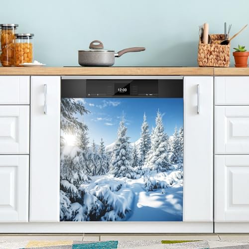 Winter Snow Tree Dishwasher Magnet Cover Front Door Sunset Landscape Decorative Refrigerator Covers Magnetic Sheet Sticker Wash Machine Fridge Panel Decal for Kitchen Appliance 23x26 in
