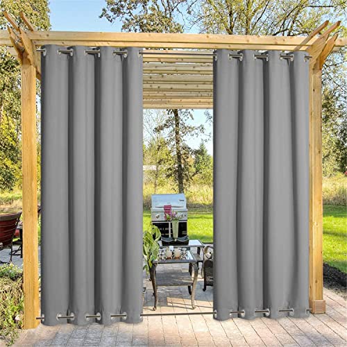 LINGKY Outdoor Curtains Waterproof with Grommet (Top and Bottom) - Garden Blackout Thermal Insulated Sun Shades Eyelet Privacy Curtain for Outside Pergola Porch Pool (1 Panel 100"x84",Light Grey)