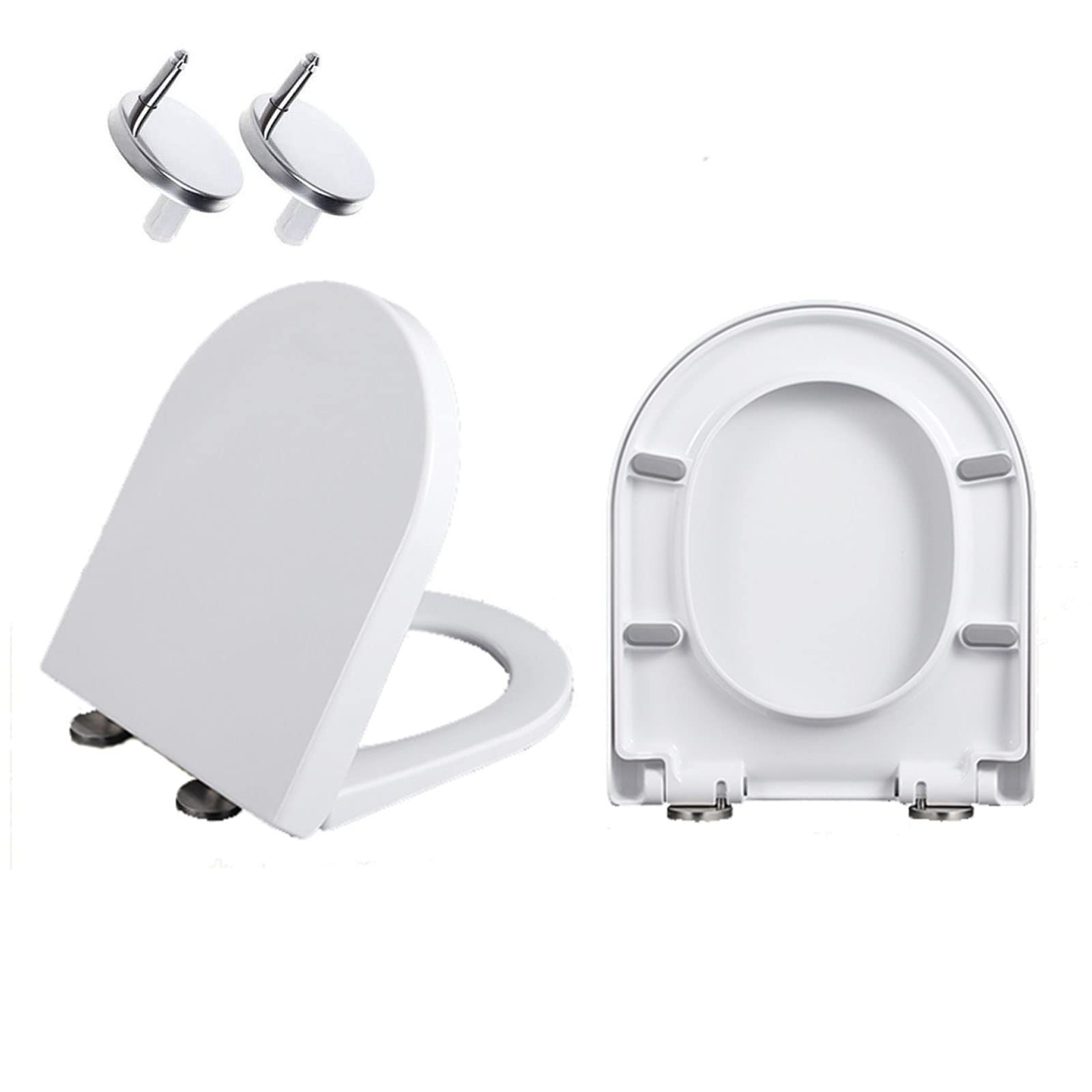 Ugzxcvbn White Soft Close Toilet Seat With Adjustable Hinges, Adjustable Hinges Toilet Seat D-Shaped Non-Slipbumpers Quiet-Closequick-Release Multi(G)