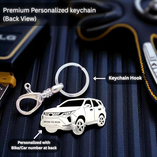 Image of Premium Stainless Steel Car Keychain | Personalized Custom Name Keyring | Stylish Car Shape Metal Key Holder made for Toyota Fortuner, Legender, Innova Crysta, Hycross, urban cruiser hyryder