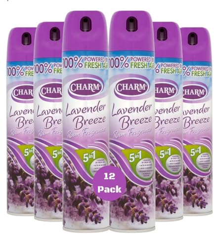 Image of Charm Air Freshener Spray Lavender Pack of 12 x 240ml | Long lasting Room Spray | Fresh Lavender Scent for Home, Office, Bathroom & Living Spaces