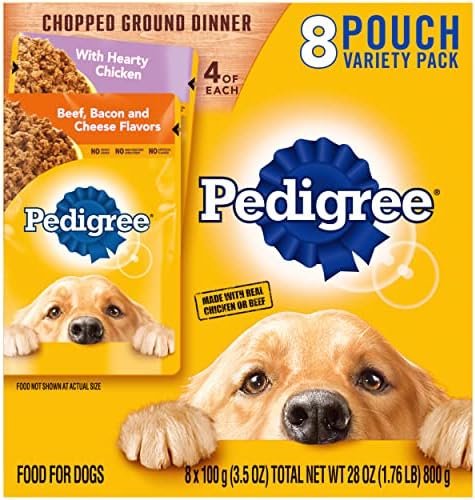 PEDIGREE CHOPPED GROUND DINNER Adult Soft Wet Dog Food Variety Pack, 3.5 Ounce - 8 Count (Pack of 2)