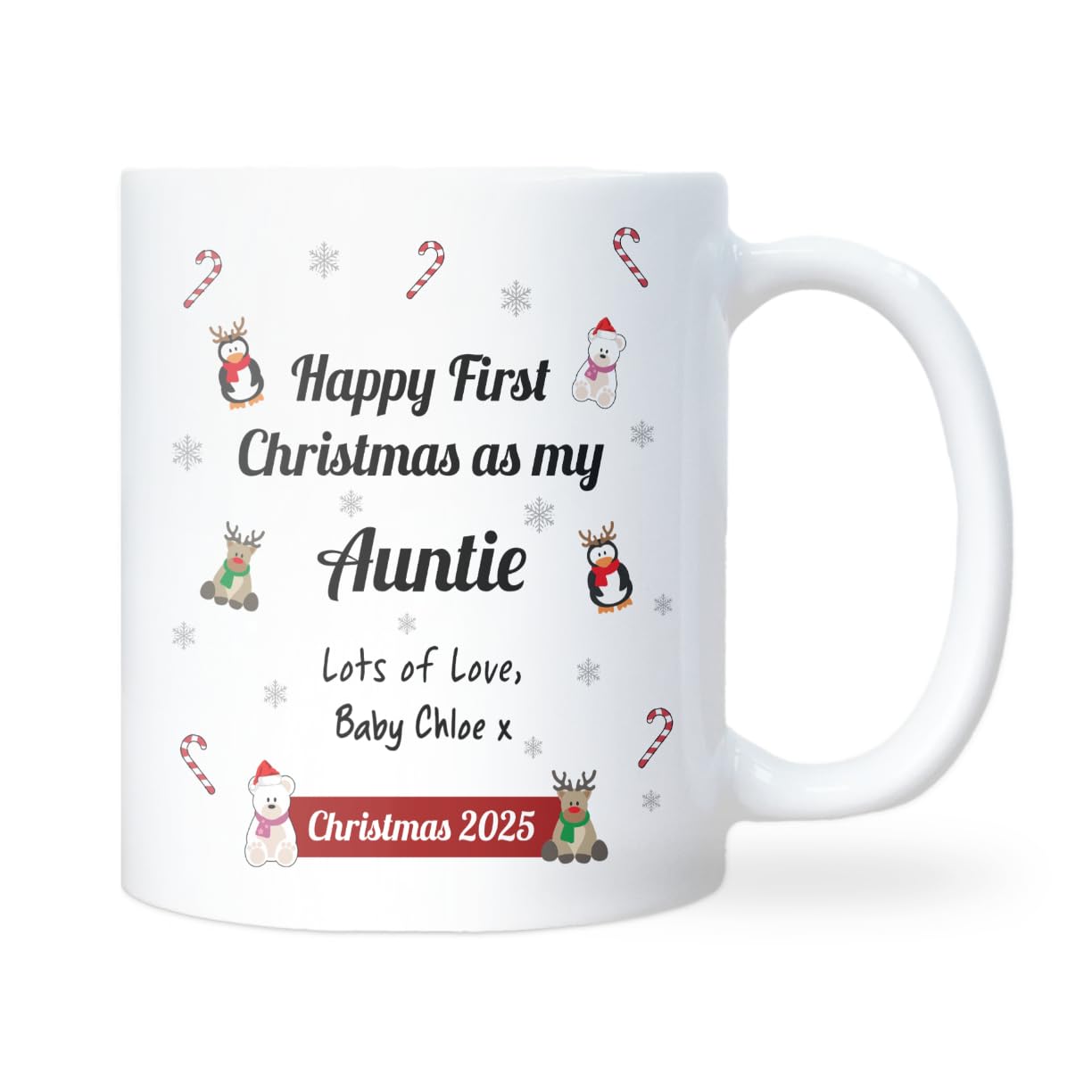 Confidently Quirky - Personalised First Christmas As My Auntie White Mug, Baby First Christmas Gift for Auntie