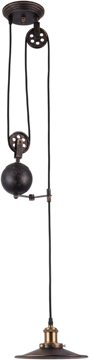 YISURO Farmhouse Pendant Light, Adjustable High Industrial Pulley Lighting Rustic Retractable Hanging Lights Fixture Oil Rubbed Bronze Edison Island Lamp Vintage Loft for Bedroom Living Room(1 Pack)