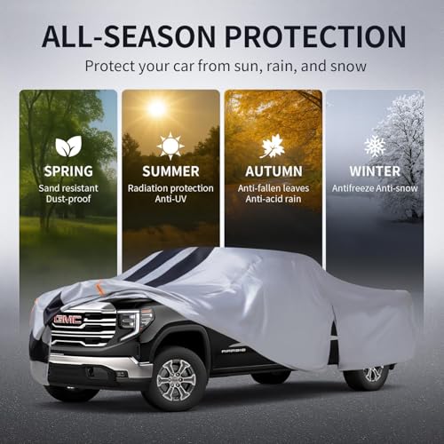 Image of Toyota Tundra Truck Cover Custom Fit 1999-2021 Double Cab /CrewMax Cab Short Bed(5.5'-6.5') with Door Zipper, 10 Layers Pickup Truck Cover Waterproof All Weather, Car Tarp for Wind Dust Sun Protector.