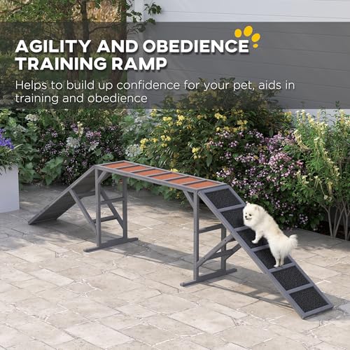 image for PawHut Dog Agility Equipment, Dog Playground Ramp with Safety Bar, Non