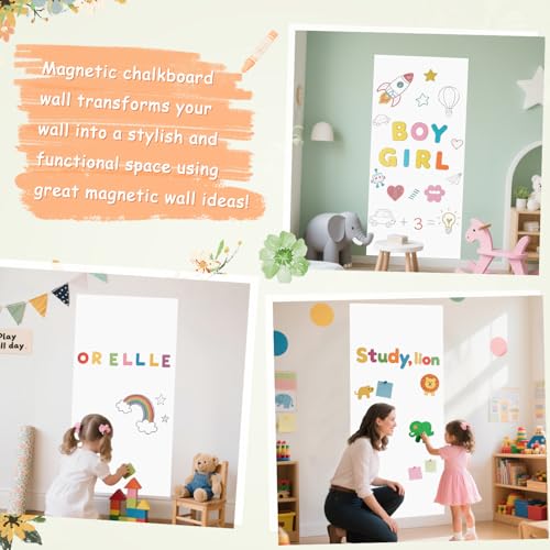 FUHSY Magnetic Wall Decal 120x45cm White Magnetic Chalk Board Sticker Magnet Chalkboard for Wall Peel and Stick Self Adhesive Blackboard for Playroom Home Office - Image 6