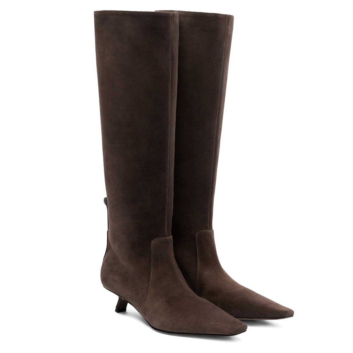 Womens Suede Knee High Boots Kitten Heel Slip-On Casual Long Boots Square Toe Low Heel Comfortable Dress Boots