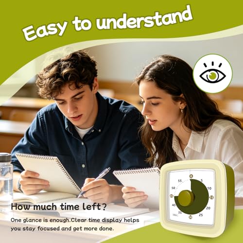 60 Minute Visual Timer for Kids – Silent Kitchen Timer with Shrinking Large Numbers Battery Operated, Countdown Clock Timers for Classroom Must Haves Homeschool Bathroom Gift, White Olive - Image 5