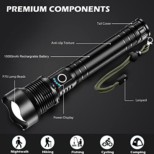 Rechargeable Flashlights 200000 Lumens, Super Bright Led Flashlight High Lumens With Usb Cable, 5 Modes Waterproof Flashlight Powerful Flash Light For Camping Hiking #TOP6