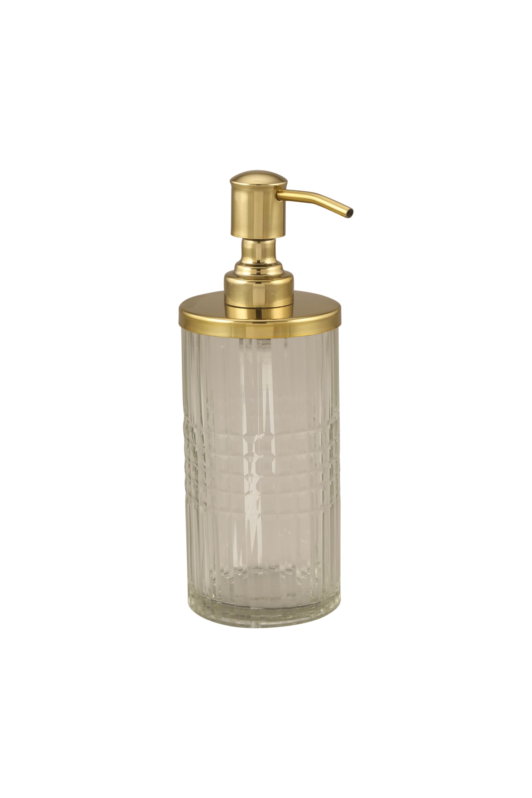 Clear Cutglass Soap/Lotion Dispenser 450 ml (Gold, Clear) Made in India Mfr by GRD Intl